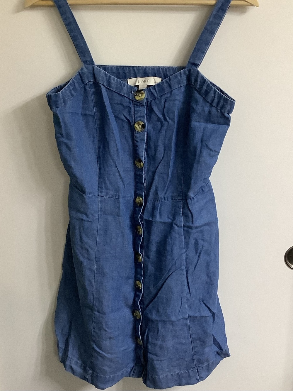 LOFT Chambray Button Front Sundress Mini Blue Denim Size 4P Petite